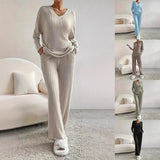 And Winter New Women's Pure Color V-Neck Loose Blouse Casual Straight Trousers Pit Two