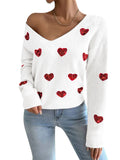 And Winter Valentine's Day Design Slid Love Embroidery V Collar Sweater Female