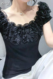 Sexy High Quality Cotton Ruffled Shirt Women Tops Short Sleeve Blouse 2023 Slim Blusas Chic Top New Blouse Clothes