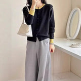 Round-Neck Knitted Cardigan Women Autumn Small Senior Design Sense Color Long-Sleeved Sweater Coat