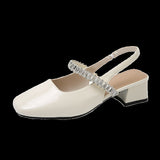 Bottom Low-Heeled Sandals Women 2025 Spring And Summer New French Fashion Water Drill With Shallow Mouth Square Single