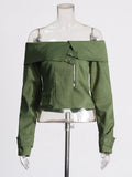 Street Coat Autumn 2025 New One-Word Lapel Zipper Stitching Design Sense Short Jacket