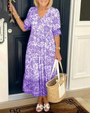 Summer Temperament Commuting Long-Term Broken Flower Tie-Dye Printing Large Code Loose Dress