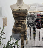 Shot Y2k With Chest Pads With Chest Pads To Wear Chest Vest Irregular Belt Strap Short Tie-Dye Letter Print Top