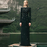 Star Temperament Elegant Heavy Industry Nails And Diamonds Long Sleeve Long Dress Dress Dress