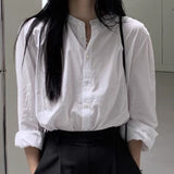 Version Of The Round-Necked White Shirt Women's Long Sleeve 2025 Autumn Cotton Shirt Showing Thin Retro Design Sense Niche