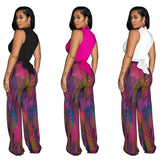 Zingj Fashion Women's Color Print V-Neck Sleeveless Trousers 2-Piece