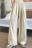 Summer Women Pants Wide Leg Trousers High Waist Ice Slik Pant Elastic Waist Loose Straight Baggy Pants Woman