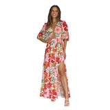 Zingj Women's 23 Summer New Print Sexy Deep V Crop Slit Dress