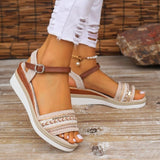 New Large-Size Thick Bottom Slope And Casual Sandals Women Buckle High-Heeled Fabric Fish Mouth