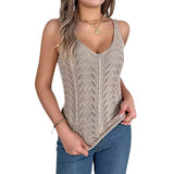 Shooting 2025 Spring And Summer Solid Color V-Neck Hollow Sleeveless Knitted Shirt Holiday Vest Women's