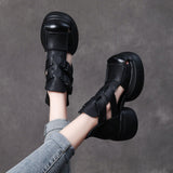 Thick-Soled Sandals Women's Head Cow Skin Retro Art Big Head Slope And Cool Slippers Tide Hollow Loose Cake