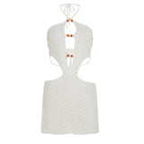 Style Sexy Hollow Body-Crowded Backpack Hip With Beaded Hanging Neck Weaving Dress