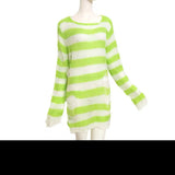 Zingj Version Of The Hollow Hole In The Long Sweater Female Lovers Stripes Loose Color Dark Versatile Knit Niche-Outfit