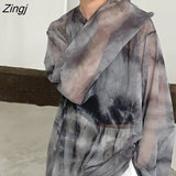Sleeve T-shirts Women Spring Chic Tie Dye Design Mesh Harajuku Vintage Ladies Tops Ulzzang Retro High Street Teens