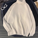 Men's Turtleneck Sweater Autumn Winter Solid Basic Knitted Oversize Pullovers Male Korean Casual Warm Knitwear Loose Jumper