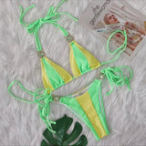 Zingj Sexy New Crystal Diamond Bikini Solid Color Patchwork Belt Swimsuit Vacation Split Women's
