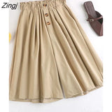 Fashion 2021 Summer Korean Style Cotton Wide Leg Capris Women Short Pants High Elastic Bud Waist Shorts Skirts