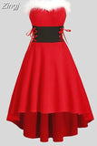 Christmas Costume Party Dress Women Long Sleeve Deep V-neck Vintage Elegant Winter Dress New Year Holiday