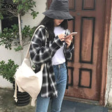 Women Classic Long Plaid Vintage Simple Student Korean Style Womens Shirts All-match Casual Soft Harajuku Fashion