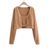 Cropped Button Knit Two Piece CardiganOutfit