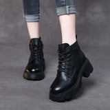 Kraft With Martin Boots Girl Autumn And Winter Leather Two Cotton Boots Children Thick And Loose Cake Single Boots Retro