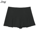 Women High Waist Wide Pleats Design Slim Shorts Skirts Female Side Zipper Culottes Hot Shorts Chic Pantalone Cortos