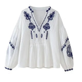 Women's Explosive V-Neck Embroidered Long-Sleeved