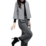 New Women's Autumn And Winter Large-Size Two-Piece Trouser Hair, Short Coat Broad Leg Pants Casual Fashion Suit Women's