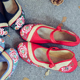 Zingj Not Include Shoe Box Canvas Buckle Ethnic Mother Shoes Old Lady Flowers Soft Sole Flat Embroidered Women's Cloth Shoes