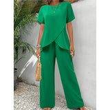 Summer New Women's Two-Set Short-Sleeved Jacket Round Collar Loose Leisure Irregular