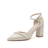 Coarse And Pearl High-Heeled Shoes Women Summer Small Design Small Small Head Hollow Buckle Single Shoe