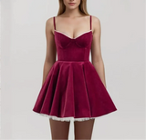 Red Velvet Strap Flare Mini Dress- Outfit