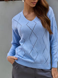 And Winter New V-Neck Rhyme Lattice Hollow Knitted Women's Loose Long-Sleeved