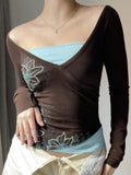 Printing Color And Fake Two-Piece T-Shirt Girl 2025 Autumn Ins Bottom New