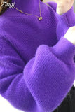 Mohair Women Sweaters Turtleneck Soft Lantern Sleeve Short Pullovers Fashion Autumn Winter Sweater Solid Women