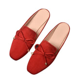 And Autumn New Bag Head Half Slippers Women Lazy Outside Wearing Flat Shoes Bow Muller Shoes Large Size 41-44