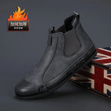 New Men's Shoes High-Top Men's Shoes Men's Casual Leather Shoes Plus Velvet Warm Two Cotton Shoes Men's Winter Shoes Martin