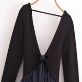 Women's New Flower Decoration V-Neck Black Long Sleeves Under The