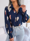 Wind Shooting 2025 Spring And Summer Temperament Feather Lantern Sleeve Collar Shirt Women's