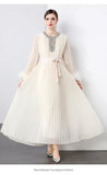 Women's Dress 2025 New Famous Heavy Industry Drilled Hair Sleeves To Close The Waist Pressure Folding Long