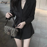 Slim Blazers Women New Spring with Belt Simple Office Lady Elegant Streetwear All-match Casual Korean Style Outwear