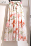 Women Summer Floral Print Chiffon Girls Spring Korean A-Line High Waist Ladies Elegant Office Holiday Midi