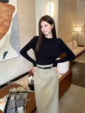 Xixi 2025 New White Label Long-Sleeved Lace High-Neck Knitted Top Sweater Female