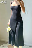 Elegant Summer Spaghetti Strap Black Midi Dress Solid Fashion A-Line Casual Women's Dresses Beach Holidays