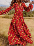for Women 2025 Spring Summer New Rayon Print Dress Long Sleeve Slim Fit Big Swing Long Dress Oversized Bridesmaid Dress 211-1-Outfit