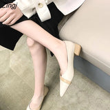 Fashion Pointed Toe Square Heel Women's Shoes Color Matching Light High Heels Women's Breathable Casual Slip-on High