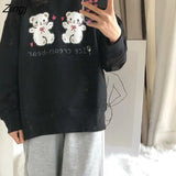 Women Lovely Cartoon Simple Soft Loose O-neck Schoolgirls Kawaii Clothes Daily Casual All-match Popular Femme