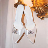 Large-Size Pointed High-Heeled Sandals Women 2025 Summer New Silk Satin Water Drill Fairy Wind And