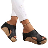 Slope And Fish Mouth Cool Slippers Women Summer New Rivet Pine Cake Thick Bottom High Heel